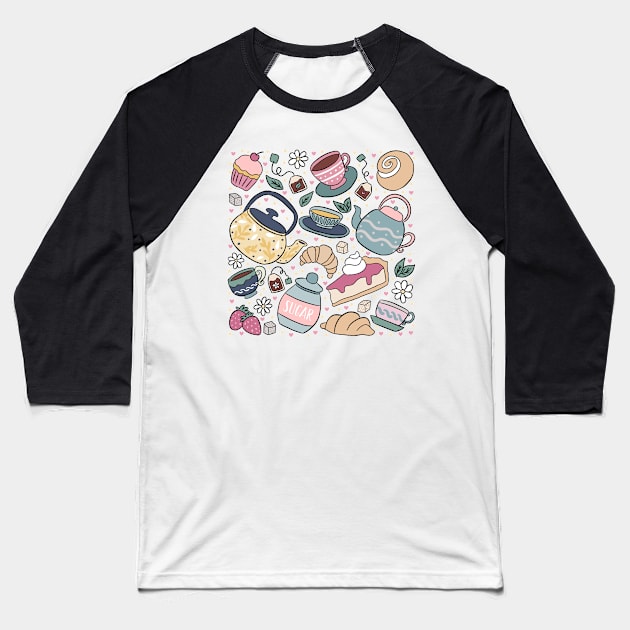 Cute tea party a fun tea time pattern Baseball T-Shirt by Yarafantasyart